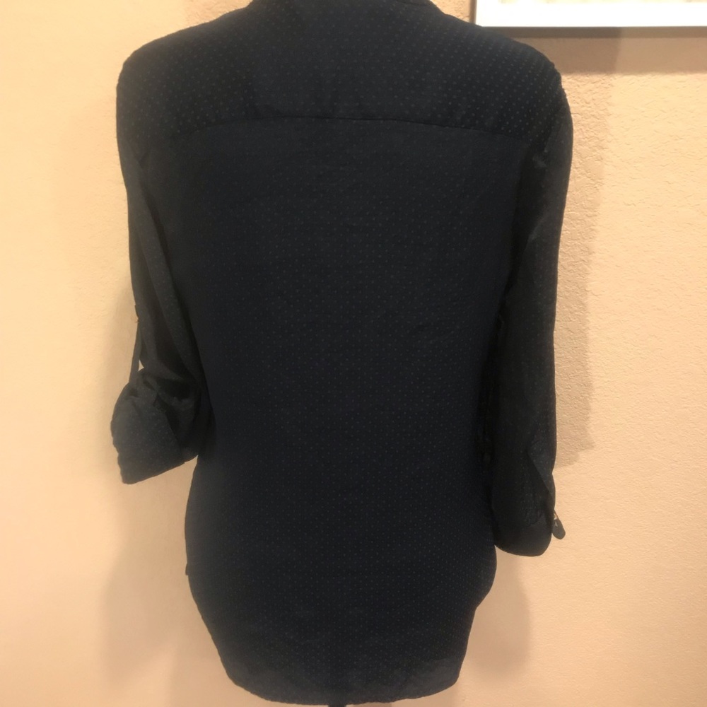 Zara Basic Button Down Blouse Size Xs Roll Tab Sl… - image 3